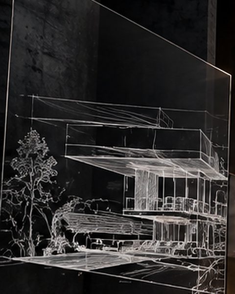 Line sketch of a cantilevered house